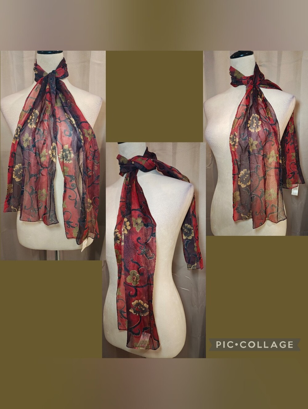 🇮🇹Vintage 90s Kathie Lee Italian Sheer Floral Chiffon Scarf🇮🇹